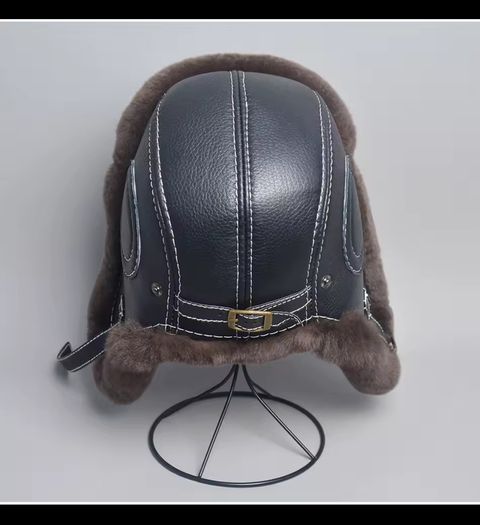 Natural Rex Rabbit Fur, Sheepskin Leather Winter Hat