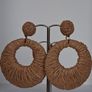 Coffee Beige Raffia Woven Stud Hollow Out Woven Hoop Earrings Image 9