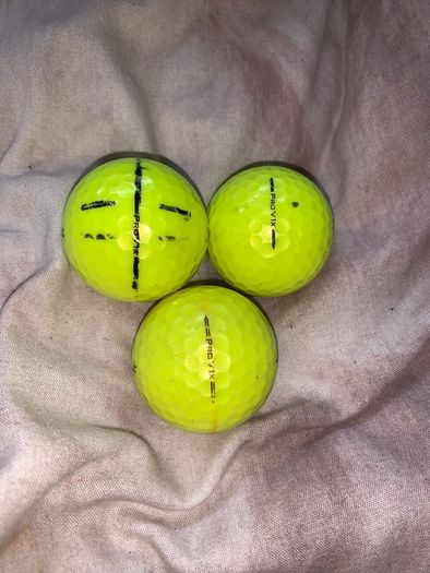 3 Yellow Tiltiest Pro V golf balls