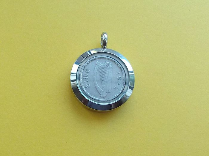 Irish 1942 Three Pence Coin Pendant Necklace