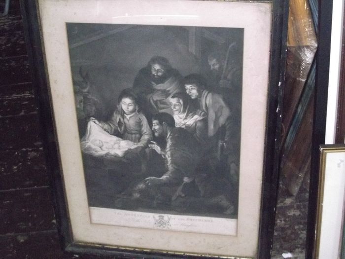 a antique old master  engraving of the adoration of the shepperds.date 1775