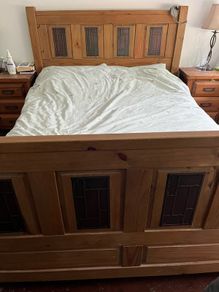 Solid wood king bed frame