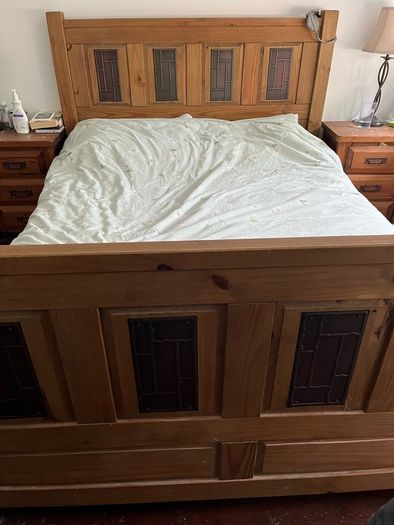 Solid wood king bed frame