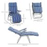 Set of 2 Outdoor Reclining Garden Sun Lounger with Cushioned Seat Foldable Adjustable Recliner Blue and White Image 2