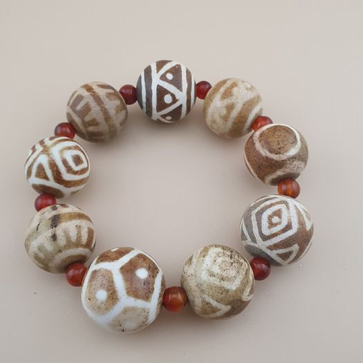 Vintage Burmese Pumtek Pyu Petrified Wood Beads Bracelet