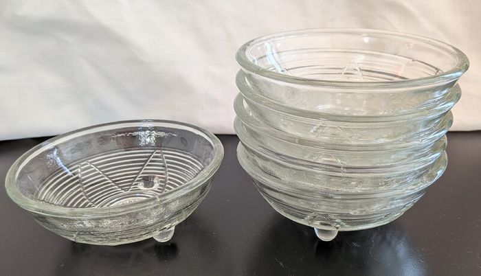 Vintage Clear Pressed Glass Footed Dessert Bowls Set of 8 Retro Sundae Dishes