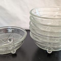 Vintage Clear Pressed Glass Footed Dessert Bowls Set of 8 Retro Sundae Dishes