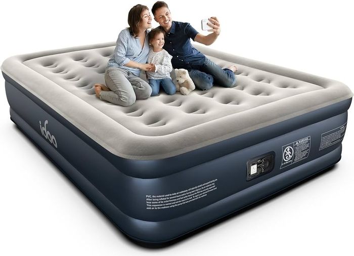 King Air Bed, Inflatable Mattress with Built-in Electric Pump, Double Queen Size 3 Mins Quick Self-Inflation/Deflation Blow Up Bed, Guest Air Mattress for Home Camping Travel 203x152x46cm