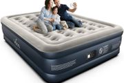 King Air Bed, Inflatable Mattress with Built-in Electric Pump, Double Queen Size 3 Mins Quick Self-Inflation/Deflation Blow Up Bed, Guest Air Mattress for Home Camping Travel 203x152x46cm