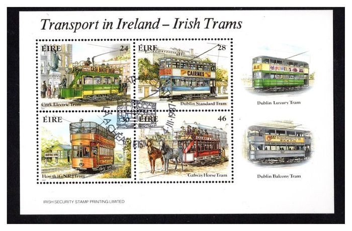 1987 Ireland Trams Commemorative Stamps Miniature Sheet Fine Used with First Day Issue Cancel