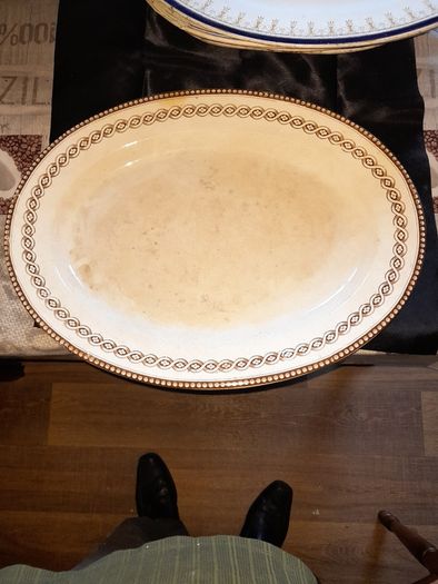 Large Antique Wedgewood Platter, Porcelain Oval Serving Platter Plate Cobalt Blue And Gold