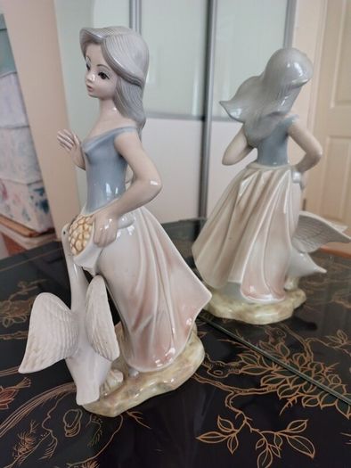Large Vintage Girl with Goose Figurine by Tengra