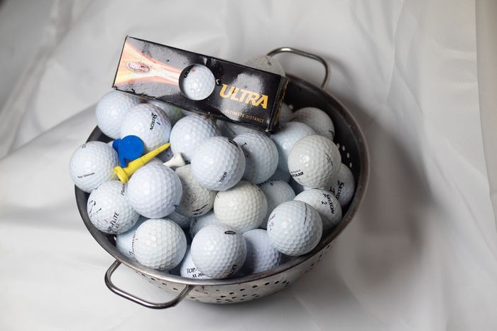 Stylish vintage leather golf practice ball bag with balls