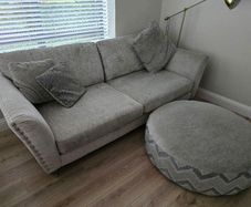 DFS Lawrie Formal Back 4 seater Sofa with  a large round pattern and plan footstool, PRICE DROP OPEN TO OFFERS