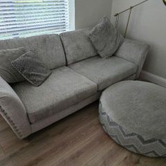 DFS Lawrie Formal Back 4 seater Sofa with  a large round pattern and plan footstool, PRICE DROP OPEN TO OFFERS