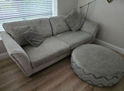 DFS Lawrie Formal Back 4 seater Sofa with  a large round pattern and plan footstool, PRICE DROP OPEN TO OFFERS