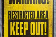 Warning, restricted area, keep out , vintage style metal sign .
