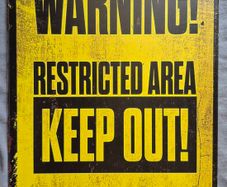 Warning, restricted area, keep out , vintage style metal sign .