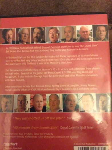Munster Rugby. Munster Versus All Blacks 1978. Their Finest Hour RTE DVD. Munster 12 All Blacks 0. Thomand Park 31st October 1978.
