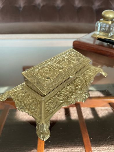 Vintage Ornate Brass Postage Stamp Keepsakes Box