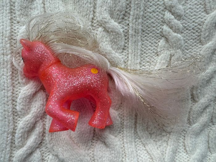 1984 Hasbro G1 Vintage My Little Pony Sunspot Sparkle Orange Glitter Pink Used PLease look at the pictures