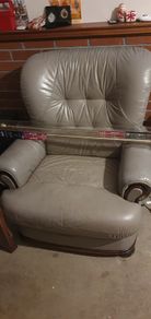 grey leather armchair