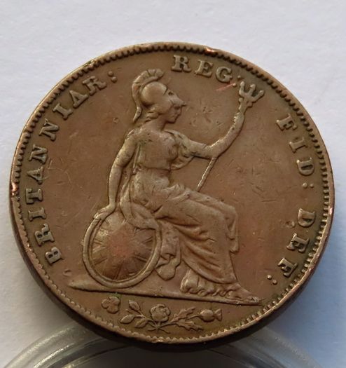 Detached Shamrock 1858 Victoria Farthing Copper 1 over lower 1