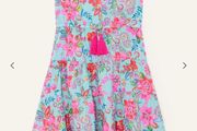 Monsoon Blue halter neck tassel dress Age 3-4 BNWT
