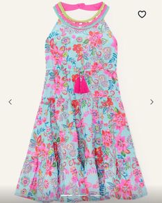 Monsoon Blue halter neck tassel dress Age 3-4 BNWT