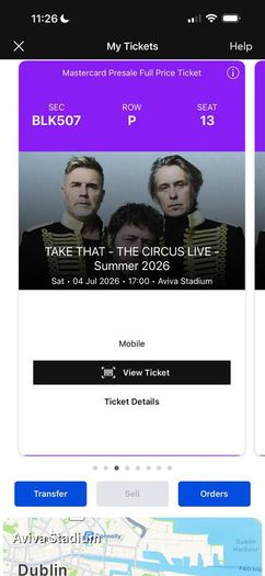 2 Seating Take That tickets