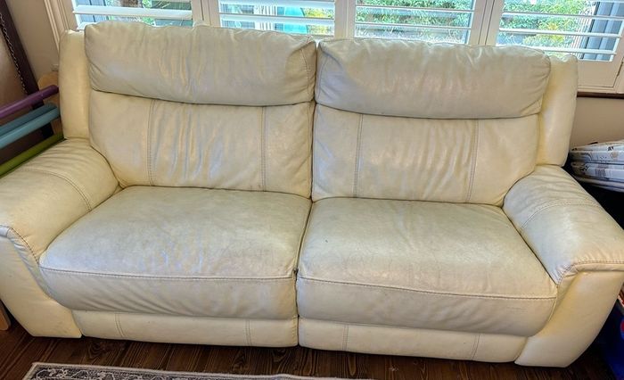 2 x cream leather sofas 3 seaters