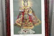 Antique Infant of Prague framed underglass c1940