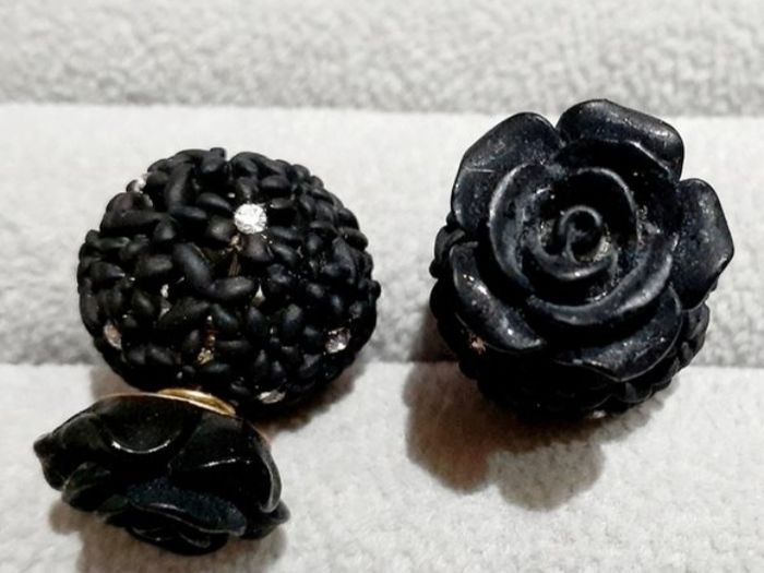 Double Stud Flower Ball and Stone Earrings