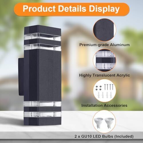 Outdoor Wall Lights Mains Powered Outside Up Down Lights, IP65 Waterproof LED Porch Front Door Light, Square GU10 External Modern Lighting Exterior Sconce Lamp for House, Anthracite Grey