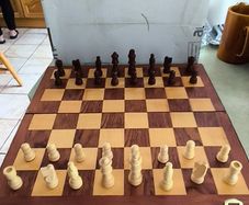 Wood chess set with chess board 80s vintage