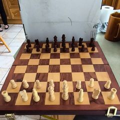 Wood chess set with chess board 80s vintage