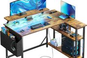 L Shaped Gaming Desk with LED Lights &amp; Power Outlets, 120 x 80cm Corner Computer