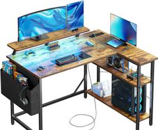 L Shaped Gaming Desk with LED Lights & Power Outlets, 120 x 80cm Corner Computer