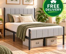 Sturdy Double Bed Frame with Foam Headboard and Underbed Storage