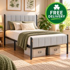 Sturdy Double Bed Frame with Foam Headboard and Underbed Storage
