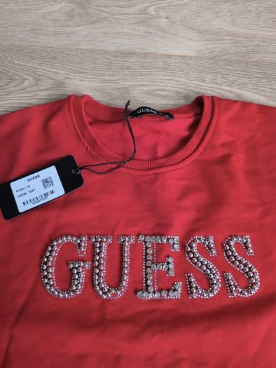 GUESS Red Bodycon Midi Dress Rhinestone Logo Side Tie Detail Size M cotton