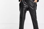 New With Tags River Island Faux Leather Belted Trouser in Black