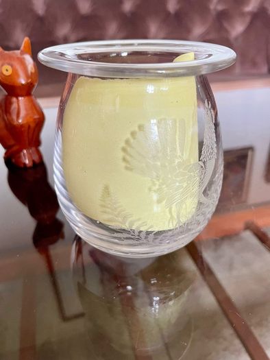 Vintage Signed Bruce Walker Kirkbuddo Glass Studio Etched Art Glass Bud Vase Capercaillie 1976