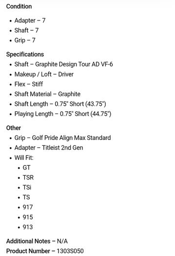 Graphite Design Tour AD VF-6 Stiff Driver Shaft / Titleist 2nd Gen