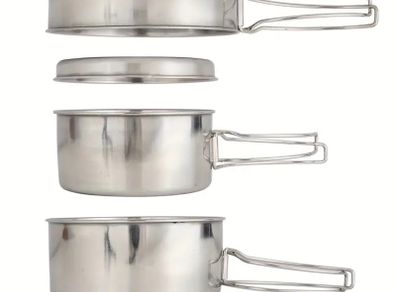 4 pieces camping cookware set. Compact and lightweight