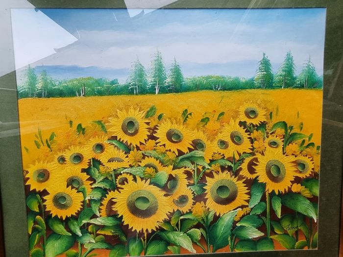 Large and Sunflower Oil Painting by C. R. Benoit
