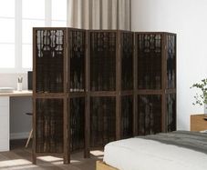 Room Divider 6 Panels Dark Brown Solid Wood Paulownia