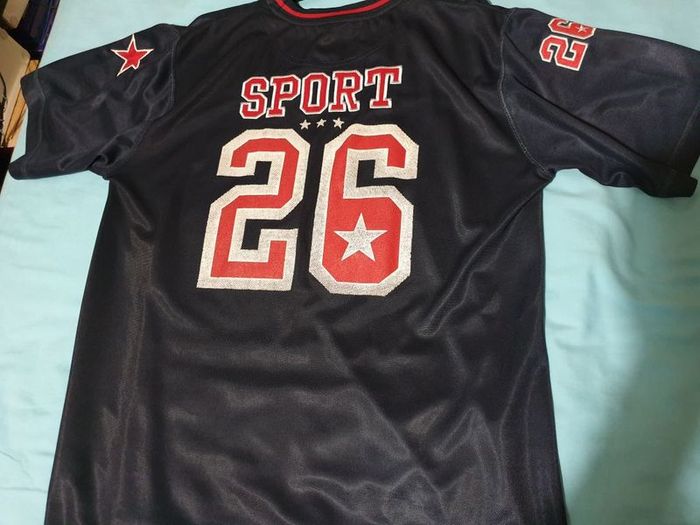 rebel athletic navy blue red shirt