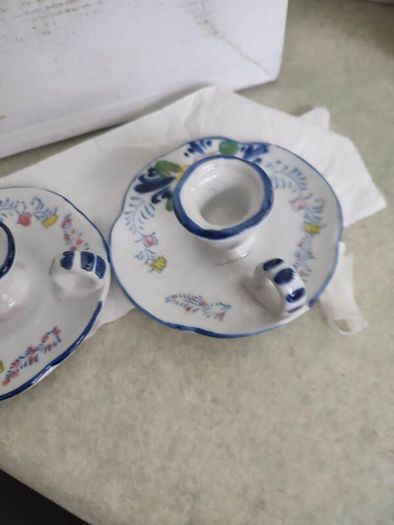 Vintage Set of 2  Candle Holders Pottery Hand Painted MADE IN Holland