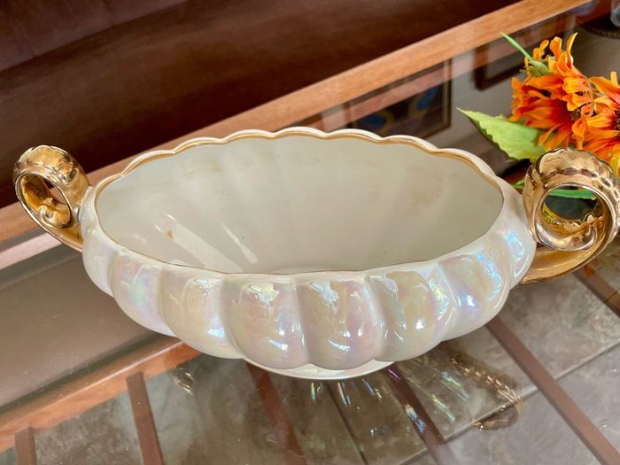 Vintage H J  Wood Burslem Pearlescent Lustre Mantel Vase with Gold Handles